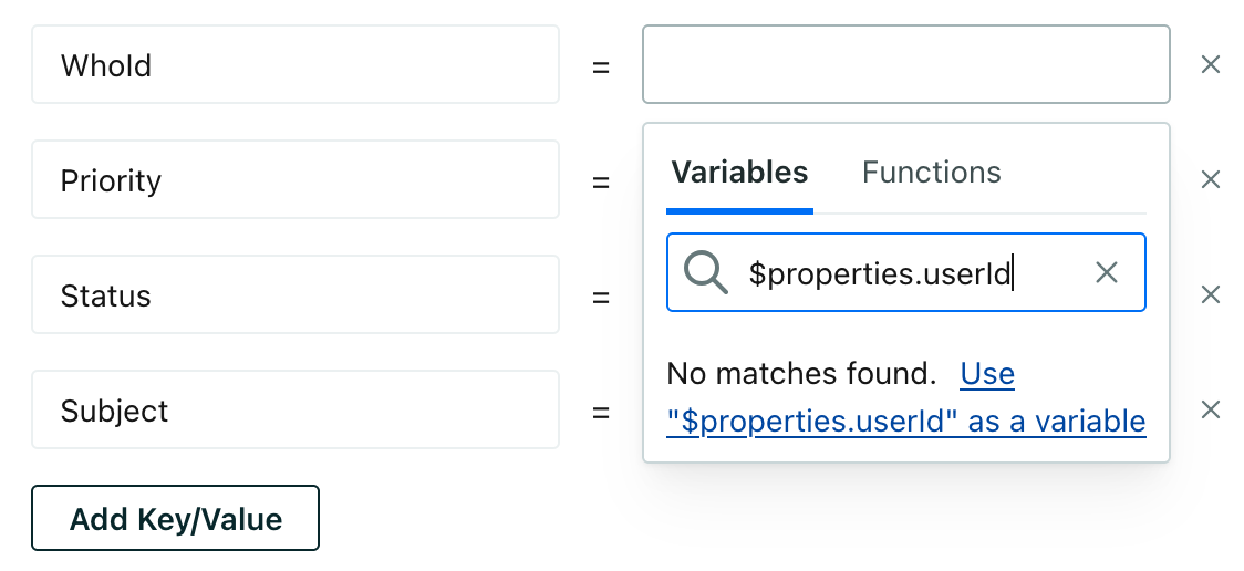 a dropdown showing a box where you can enter a variable name.