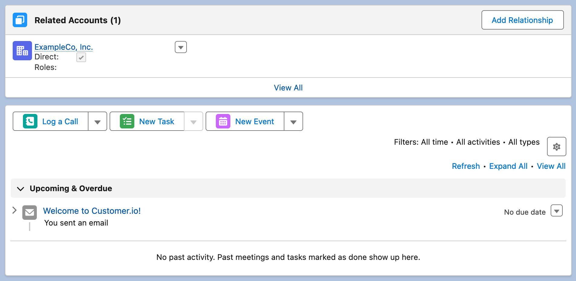 A salesforce person with a task showing an email