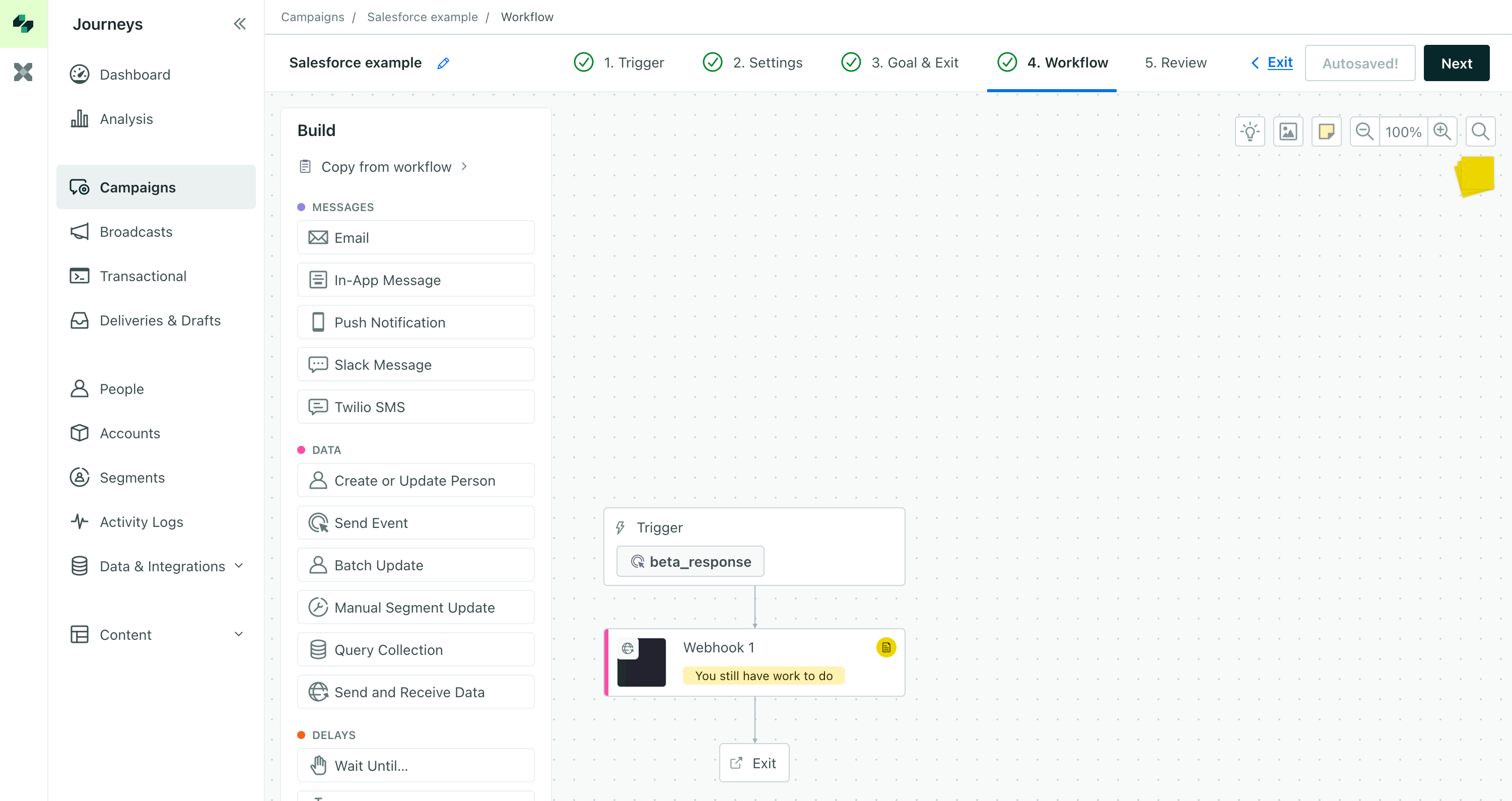 A send or receive data action added to a workflow. In the workflow, it's called a webhook.