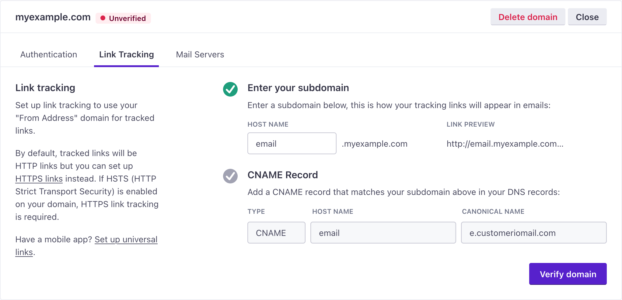 Copy your cname record from Customer.io