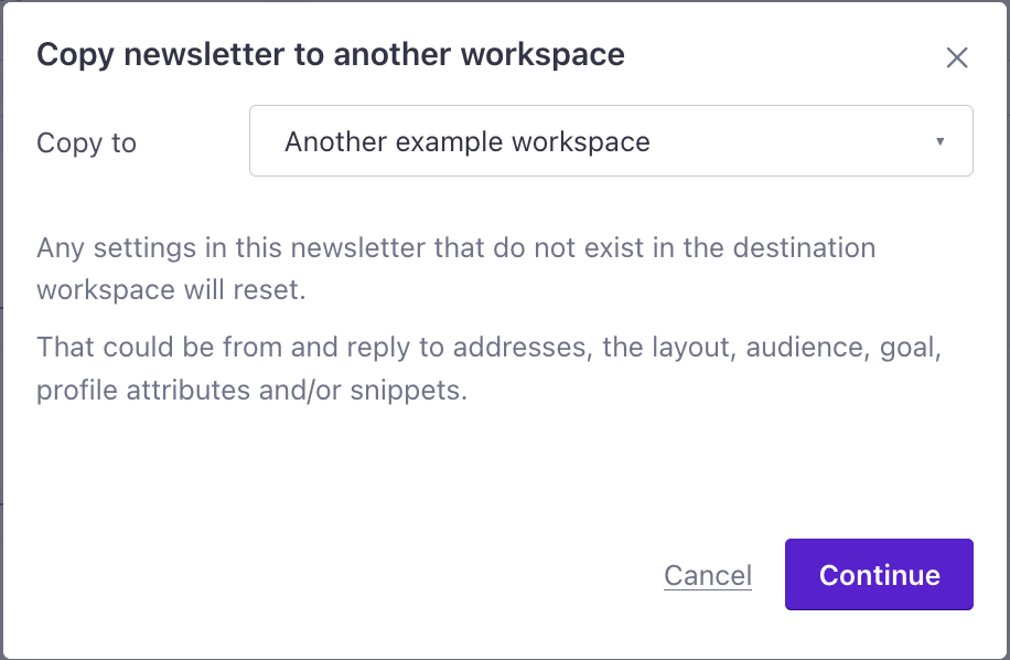 copy a newsletter across workspaces
