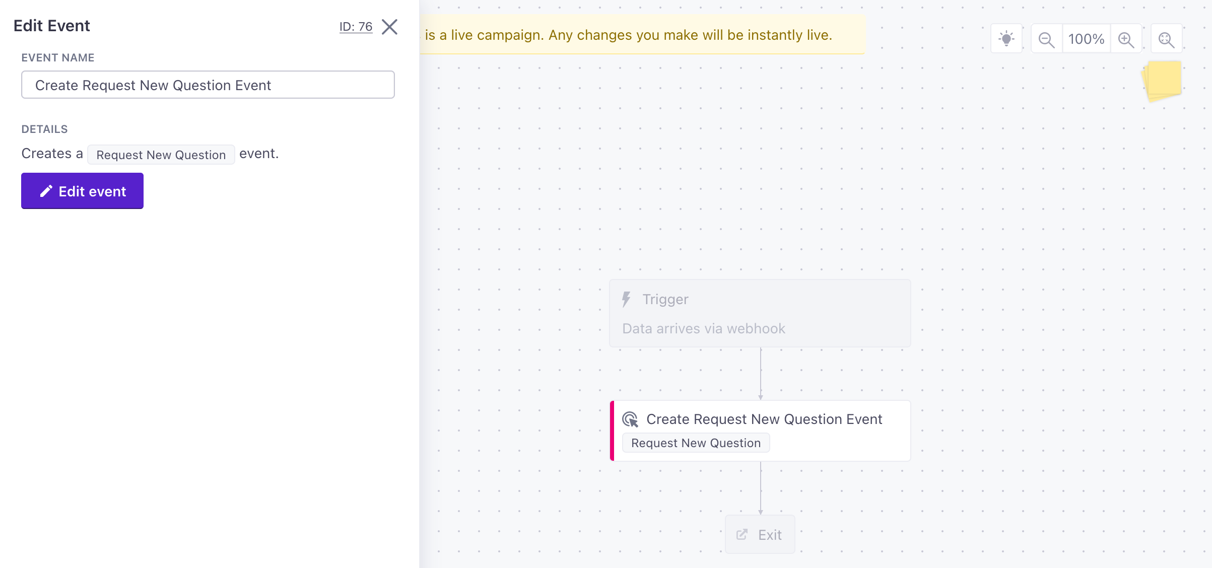 Add a create event action to your webhook-triggered campaign