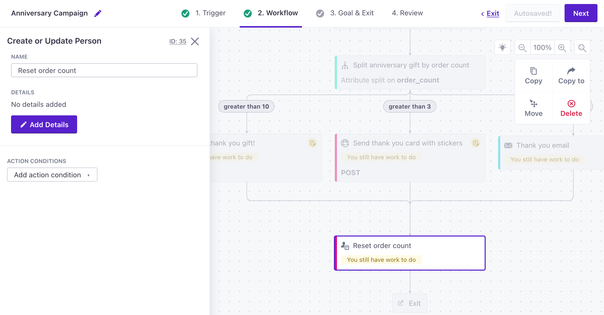 Add create or add person block to your workflow