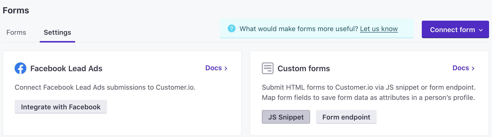 click JS snippet on the forms settings page