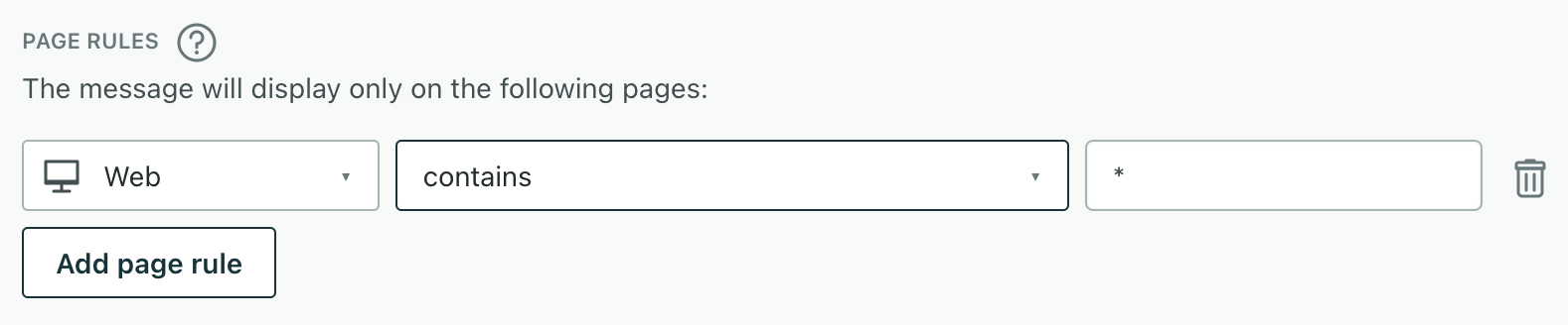 set in-app page rules to limit a message to a platform