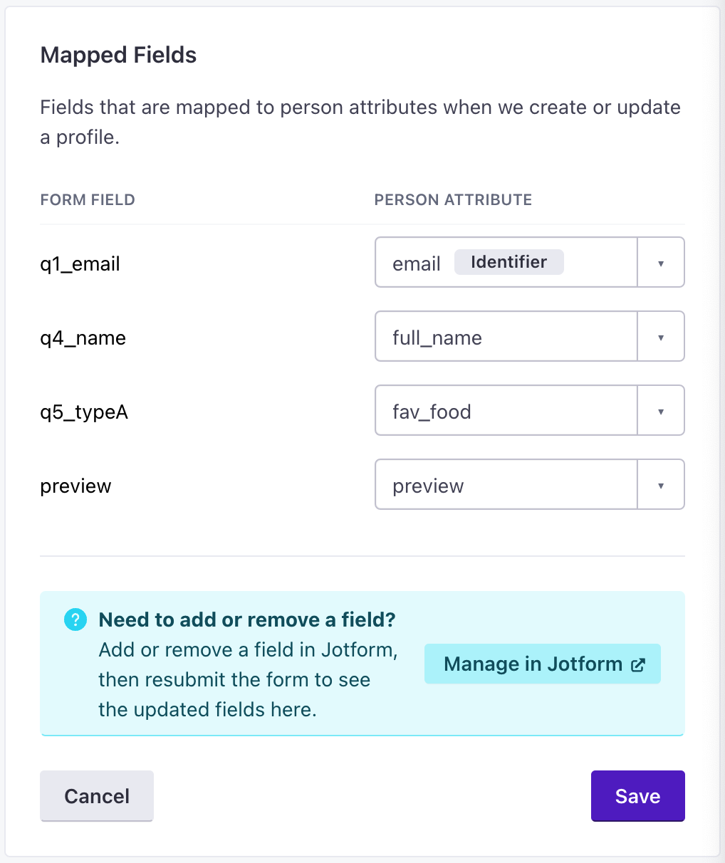 map Jotform fields to customer attributes