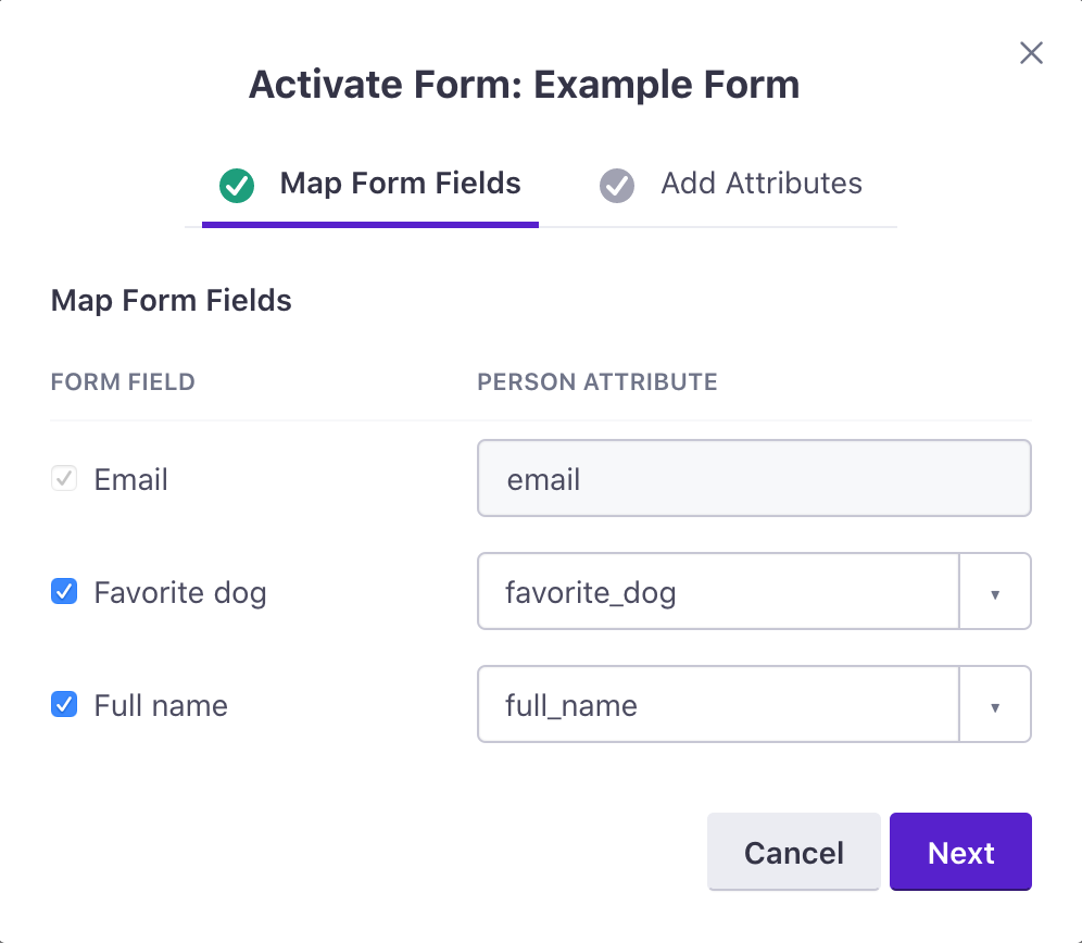 map form fields to attributes