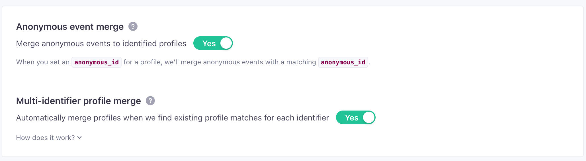 enable the multi-identifier profile merge setting