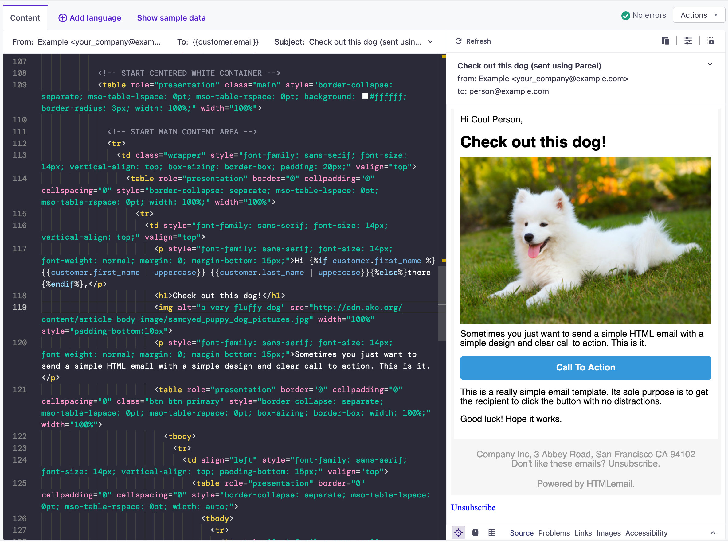 Parcel's code editor helps you craft better emails