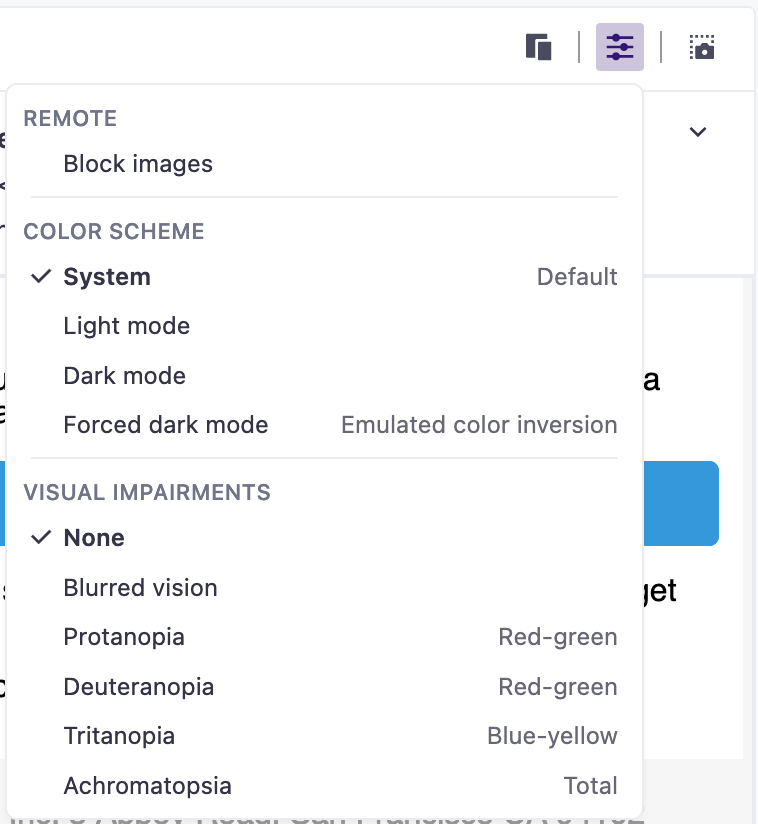 parcel color and visual impairment settings
