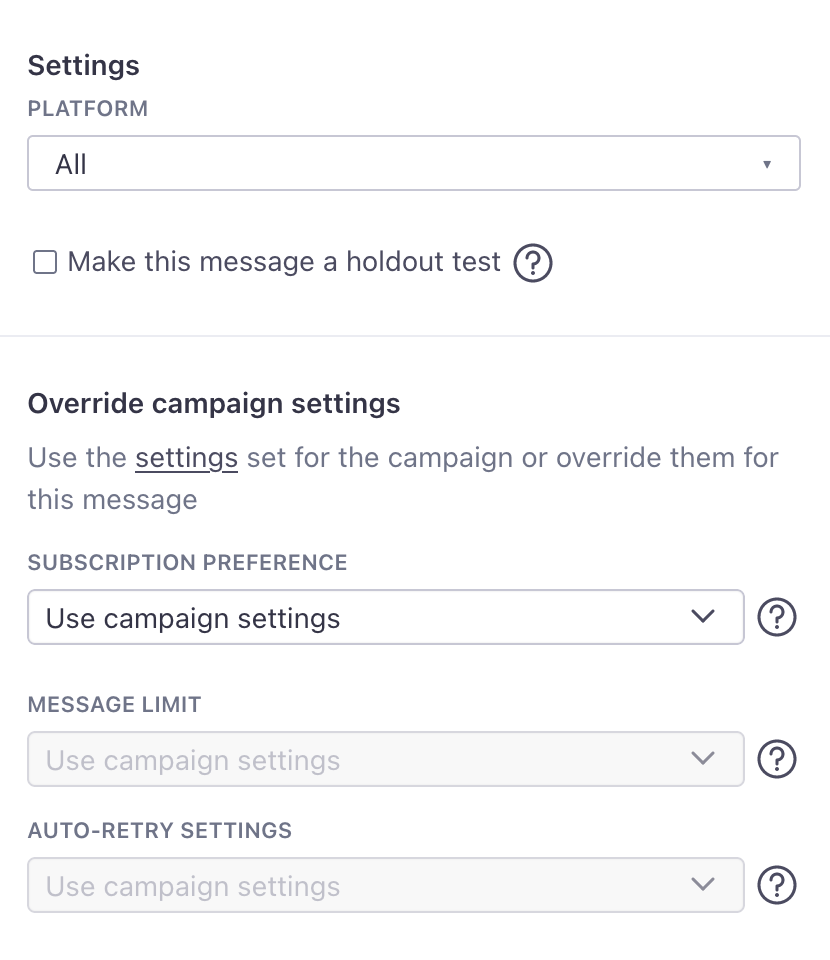 Determine the platform and subscription settings for your push notification