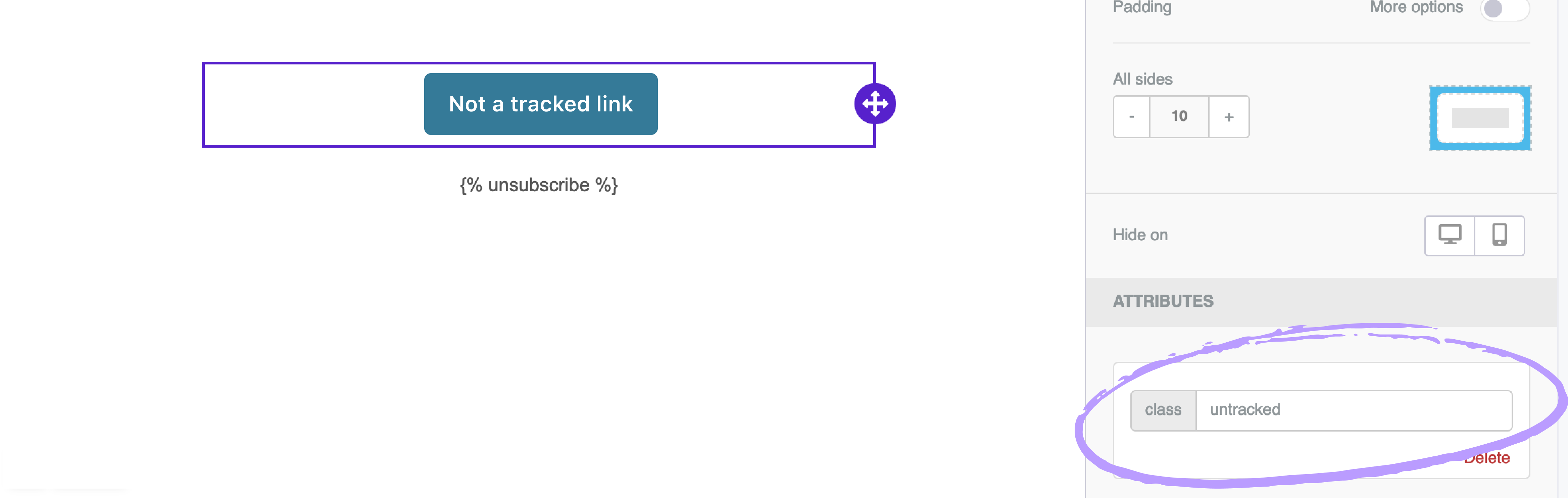 Disable link tracking in the drag-and-drop editor