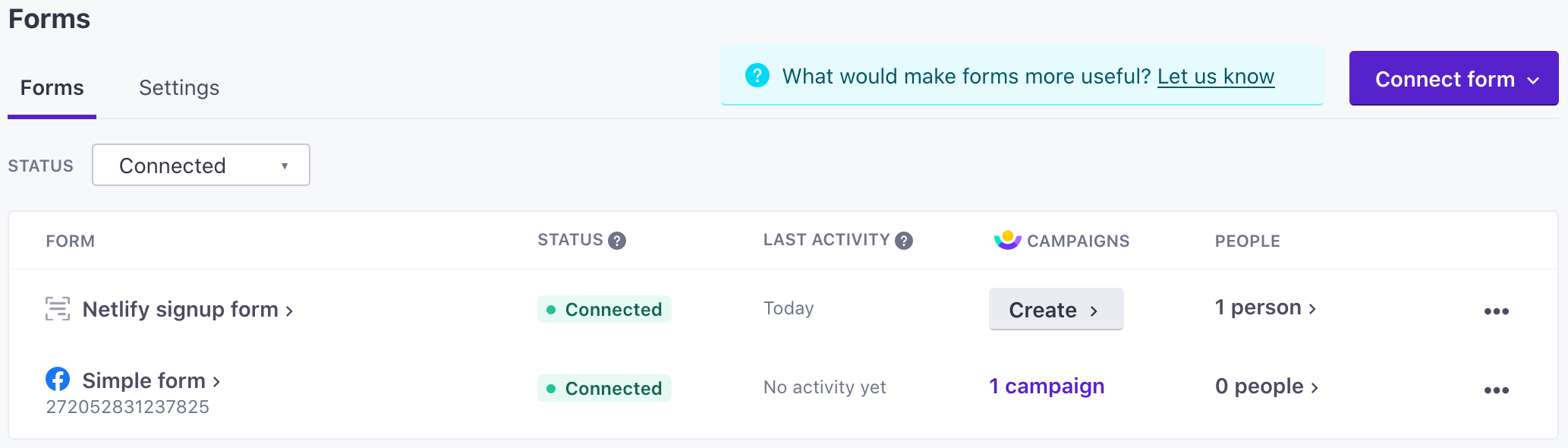 Connect web forms to your workspace