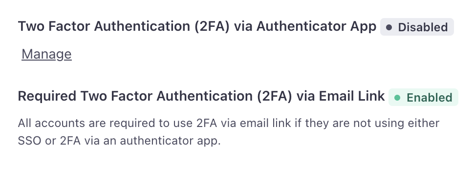 At the bottom of your account settings as an admin, you see the option to manage 2fa via auth app when 2fa via email link is enabled.