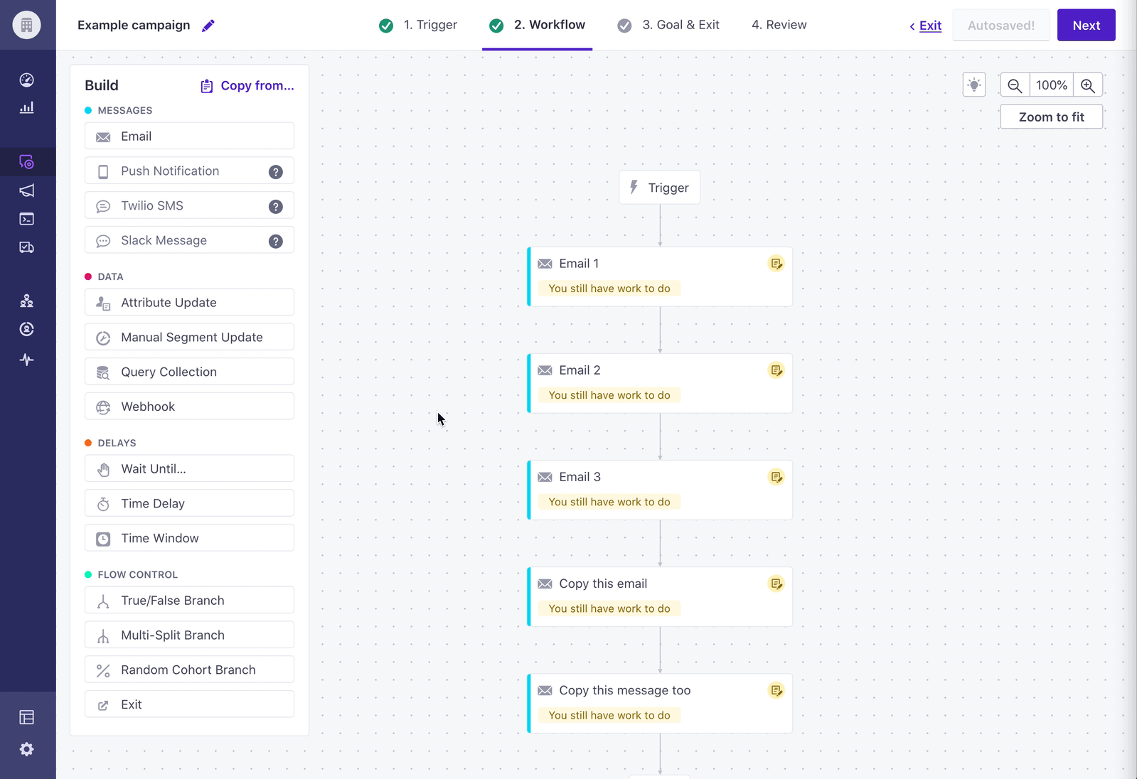 Select items in a workflow