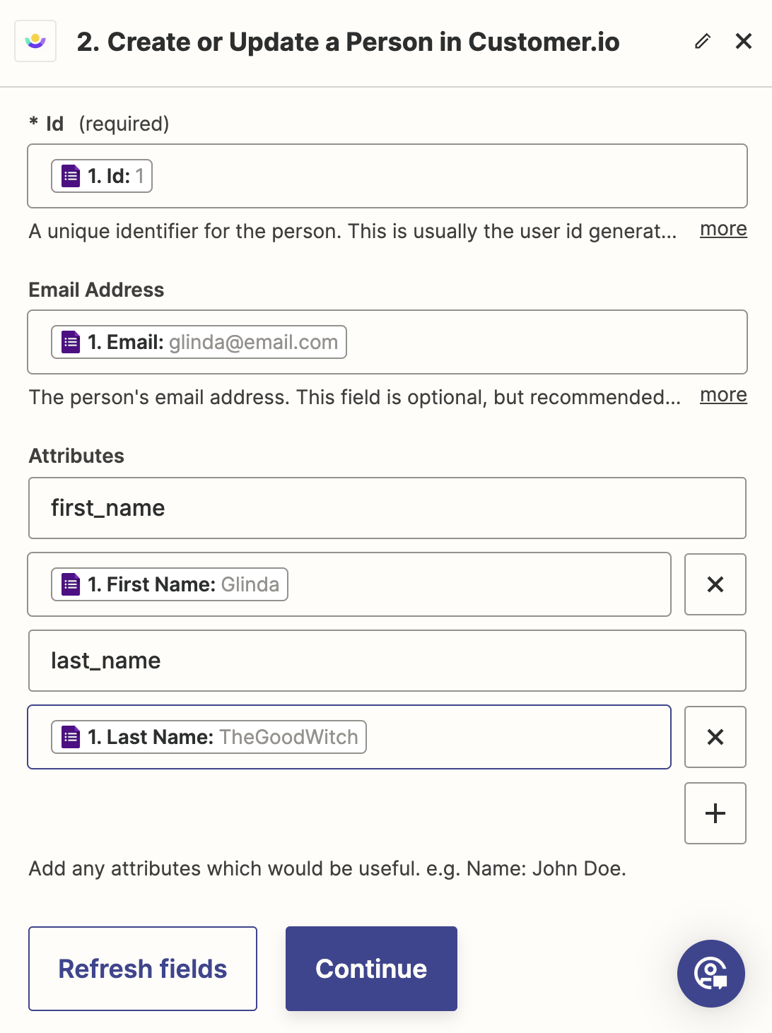 map form fields to attributes in customer.io