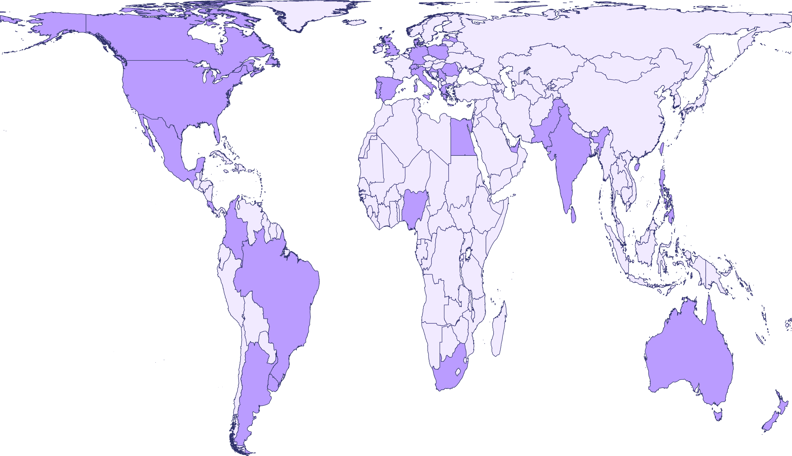 Global map highlighting where team members live