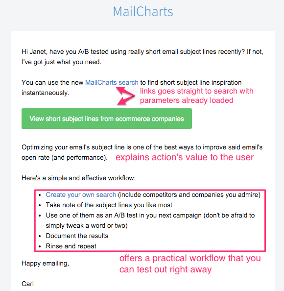 MailCharts lifecycle email