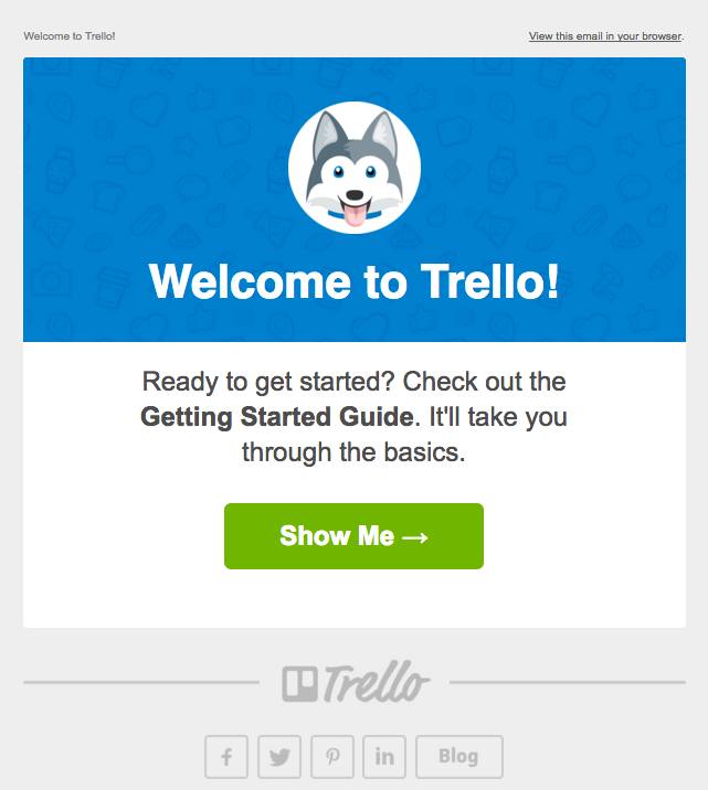 Trello welcome email with Taco