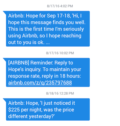 Airbnb SMS guidance