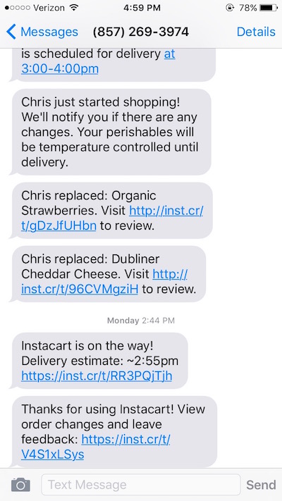 Instacart SMS examples