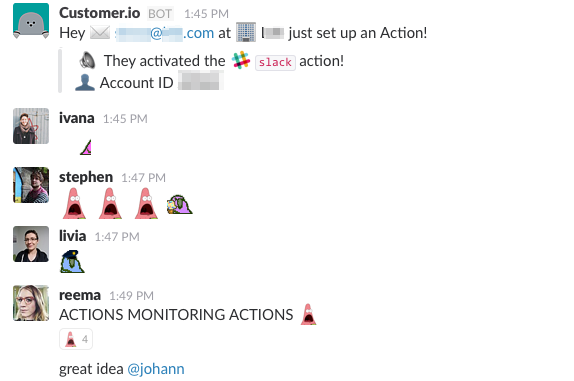 Slack Action monitoring Actions example