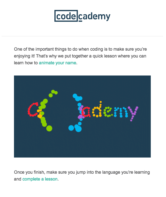 Codecademy onboarding message