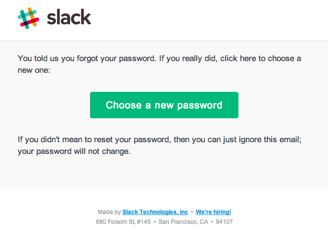 Slack transactional email marketing examples - password reset
