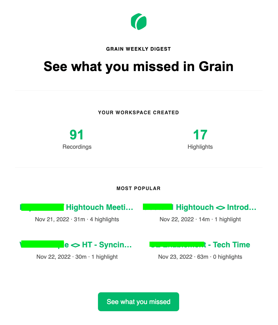 Grain weekly digest email example