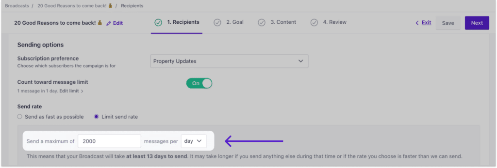 Re-engagement emails: rate-limited your sends in Customer.io