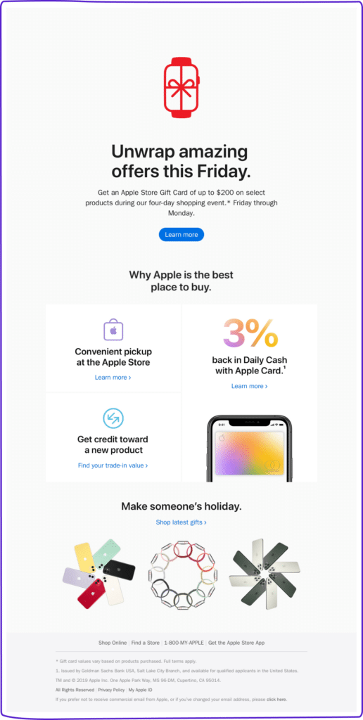 Example Black Friday email from Apple