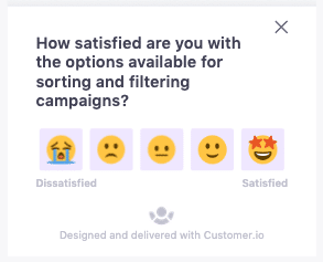 In-app surveys: example from Customer.io