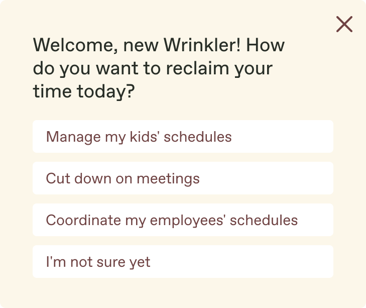 In-app surveys: fictional example from Wrinkle