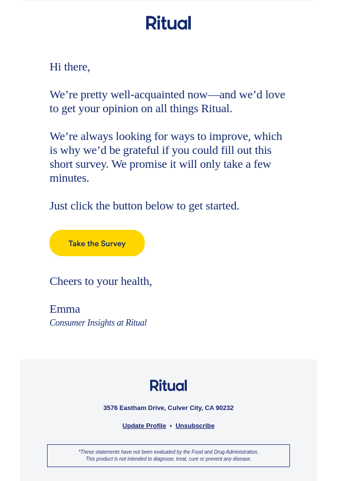 Retention email example: Ritual