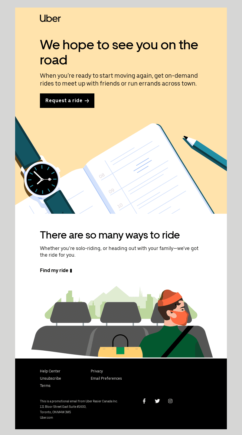 Retention email example: Uber