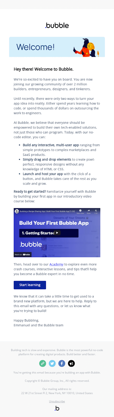 Onboarding email: Bubble