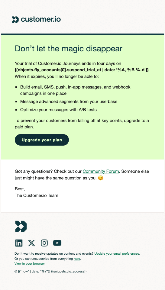 Onboarding email: Customer.io