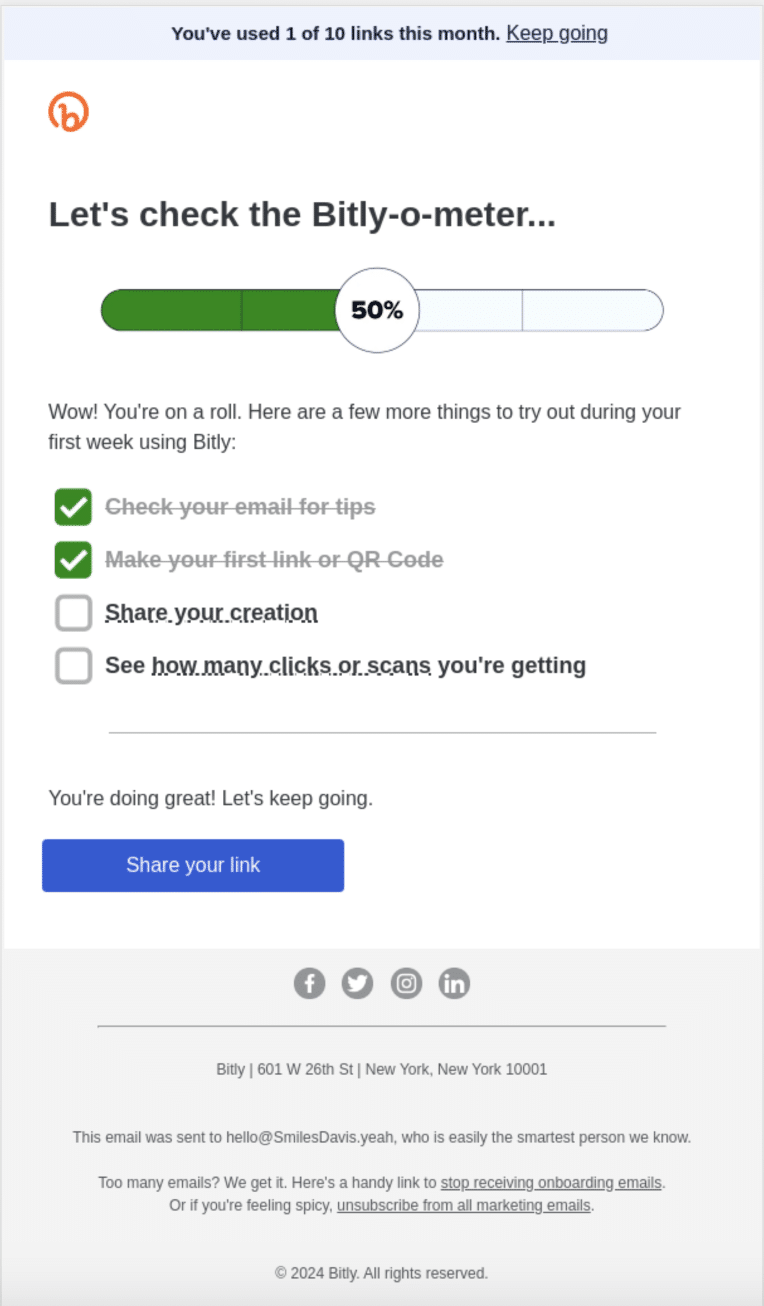 Onboarding email: Bitly